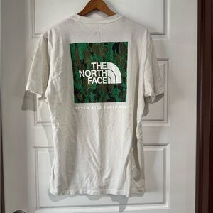 The North Face White Tee with Green Camo Graphic